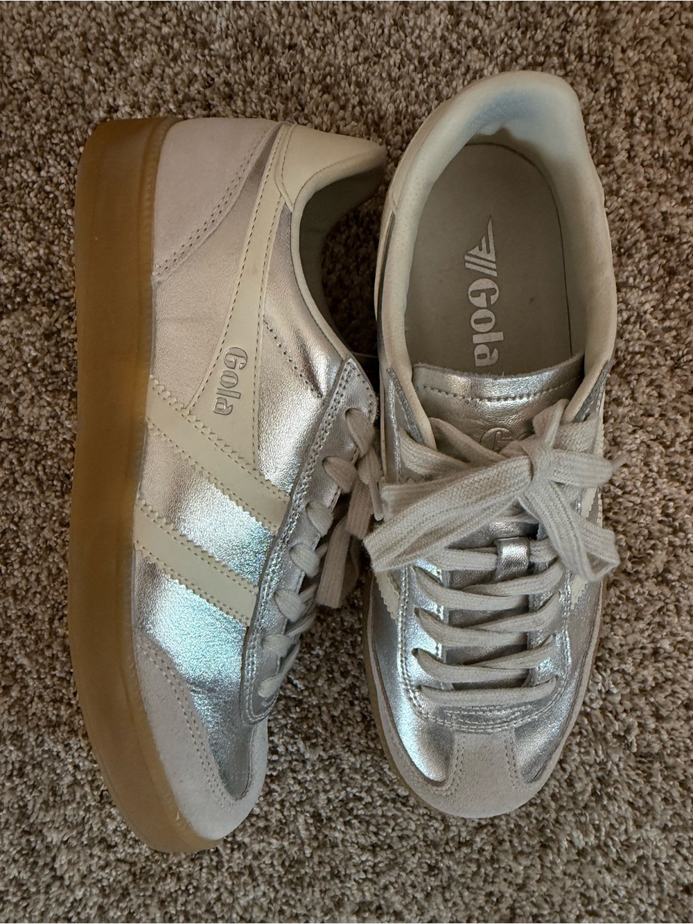 Gola Classics Viper Metallic Sneaker Silver Gum Sole Women’s 8.5 - Picture 6 of 9